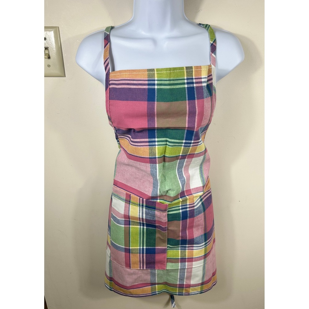 VTG Waverly Apron Womens OS Pink Plaid Kitchen Cooking Pocket Cotton 90s Cottage